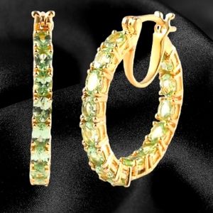 NWT MERELANI MINT GARNET INSIDE-OUT HOOP 14KT YG OVER STERLING SILVER EARRINGS